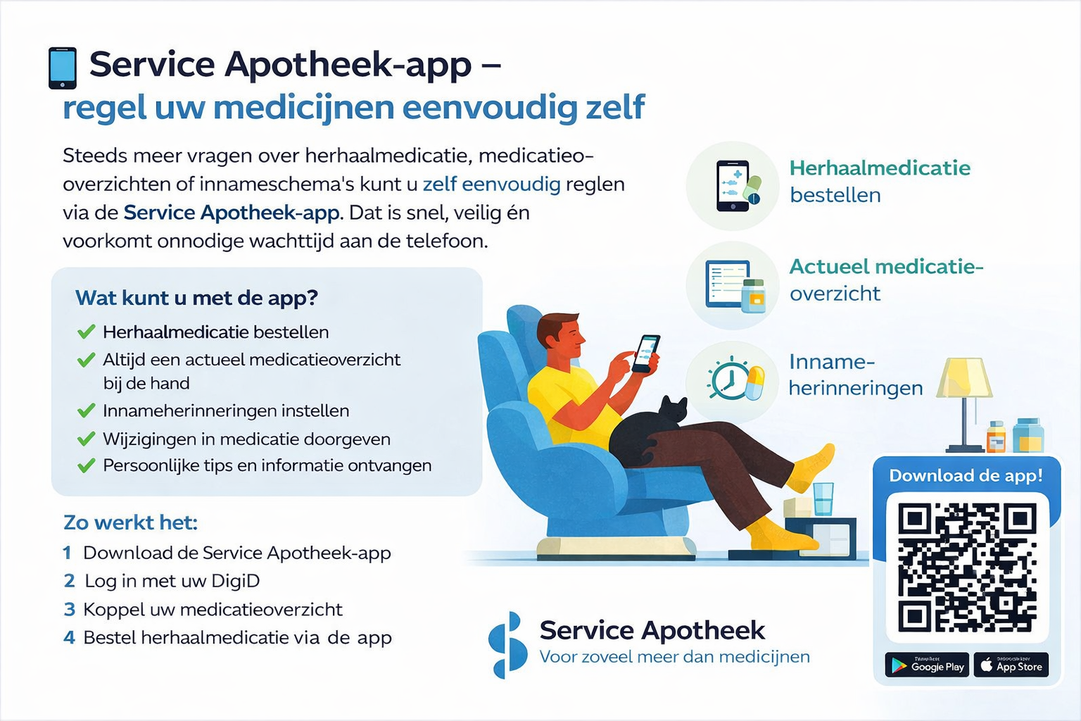 Makkelijker en sneller uw herhaalmedicatie aanvragen via de Service Apotheek-app